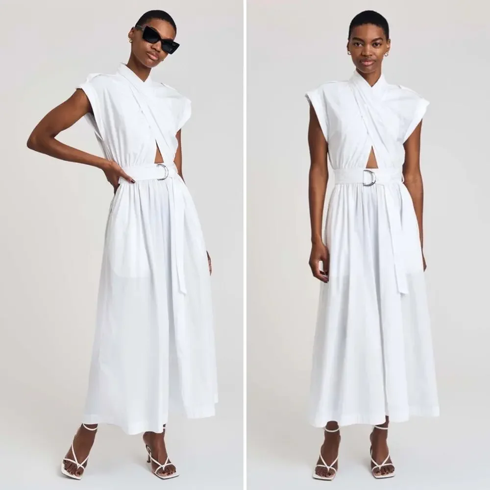 Derek Lam 10 Crosby Celeste Wrap Maxi Dress White Belted Cutout Size 8 NEW